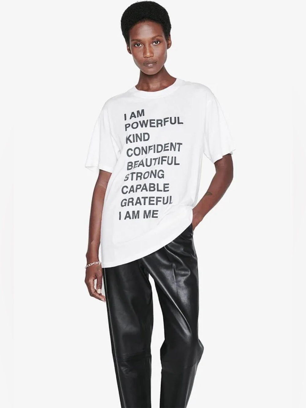 Anine Bing White Tee with Black Affirmation Text